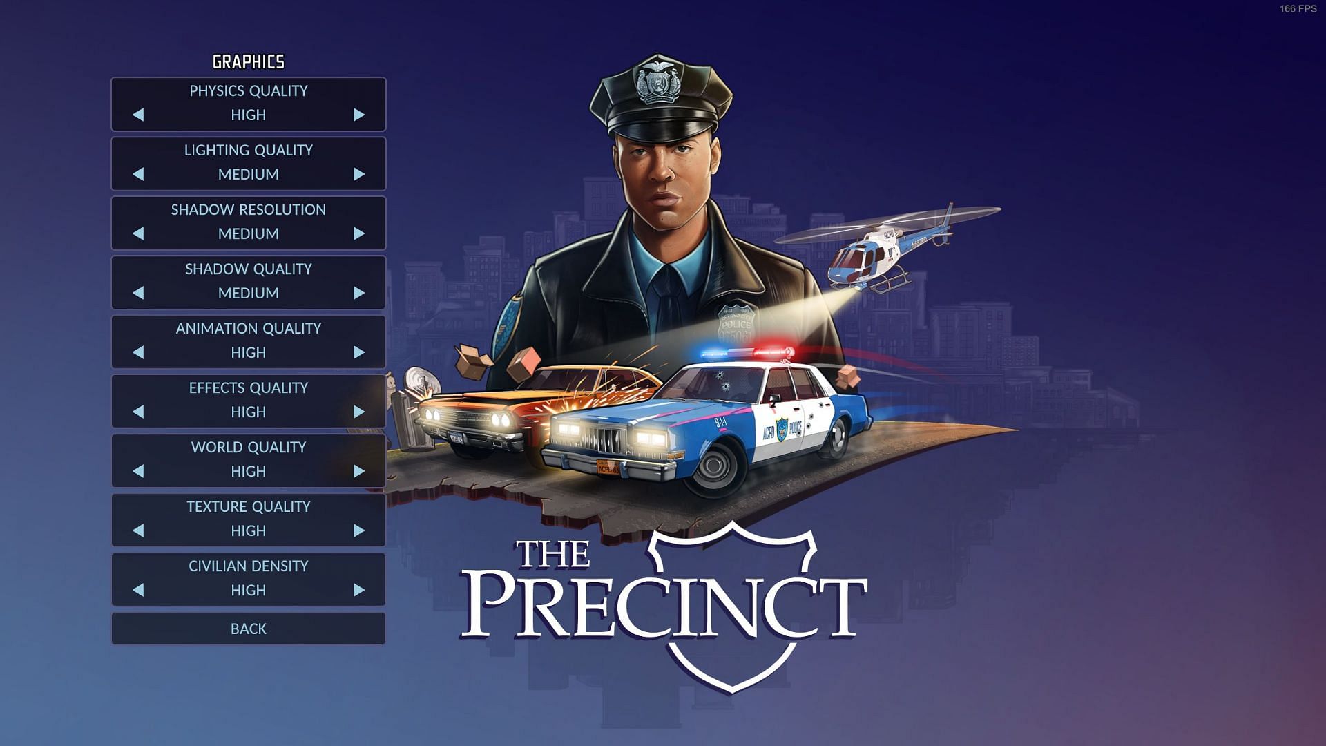 All graphics settings in The Precinct (Image via Kwalee)